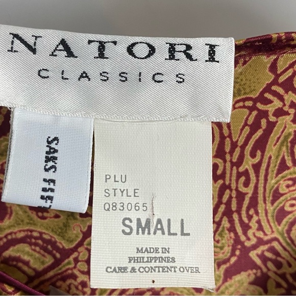 Vintage Natori Satin Paisley Printed 3/4 Sleeve Zip Front Kaftan Robe - Picture 7 of 10